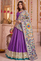 Purple Chanderi Gota Patti Lehenga with Printed Dupatta
