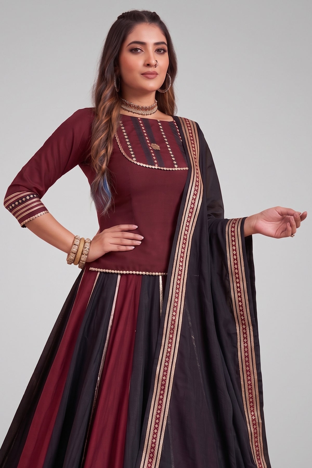 Multi Colored Chinon Lehenga