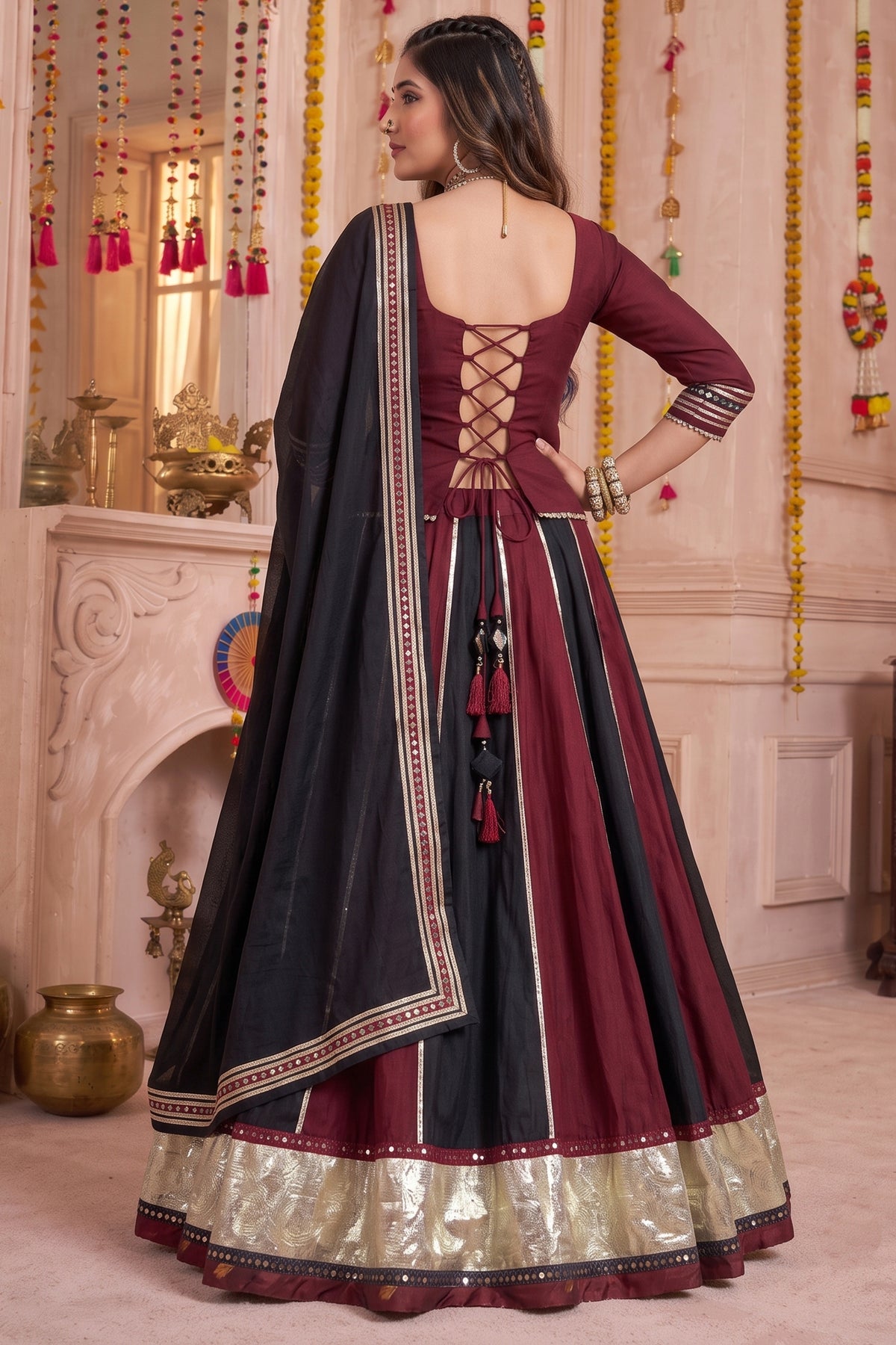 Multi Colored Chinon Lehenga