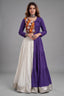 Off White and Purple Cotton Kachchi Work Lehenga