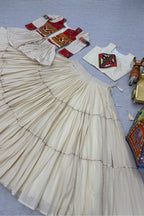 Cream Cotton Kachchi Work Peplum Style Flared Lehenga