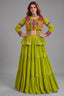 Parrot Green Cotton Kachchi Work Peplum Style Flared Lehenga