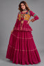 Pink Cotton Kachchi Work Peplum Style Flared Lehenga