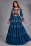 Teal Blue Cotton Kachchi Work Peplum Style Flared Lehenga