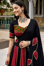 Black and Red Rayon Printed Chaniya Choli