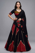 Black and Red Rayon Printed Chaniya Choli