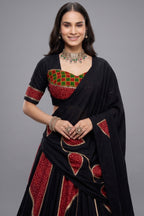 Black and Red Rayon Printed Chaniya Choli