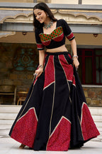 Black and Red Rayon Printed Chaniya Choli