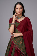 Maroon and Green Rayon Printed Chaniya Choli
