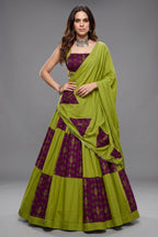 Green and Maroon Rayon Printed Chaniya Choli
