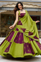 Green and Maroon Rayon Printed Chaniya Choli