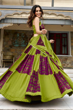 Green and Maroon Rayon Printed Chaniya Choli