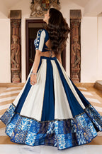 Off White and Blue Rayon Printed Chaniya Choli