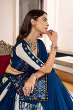 Off White and Blue Rayon Printed Chaniya Choli