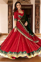 Red Georgette Printed Flared Chaniya Choli