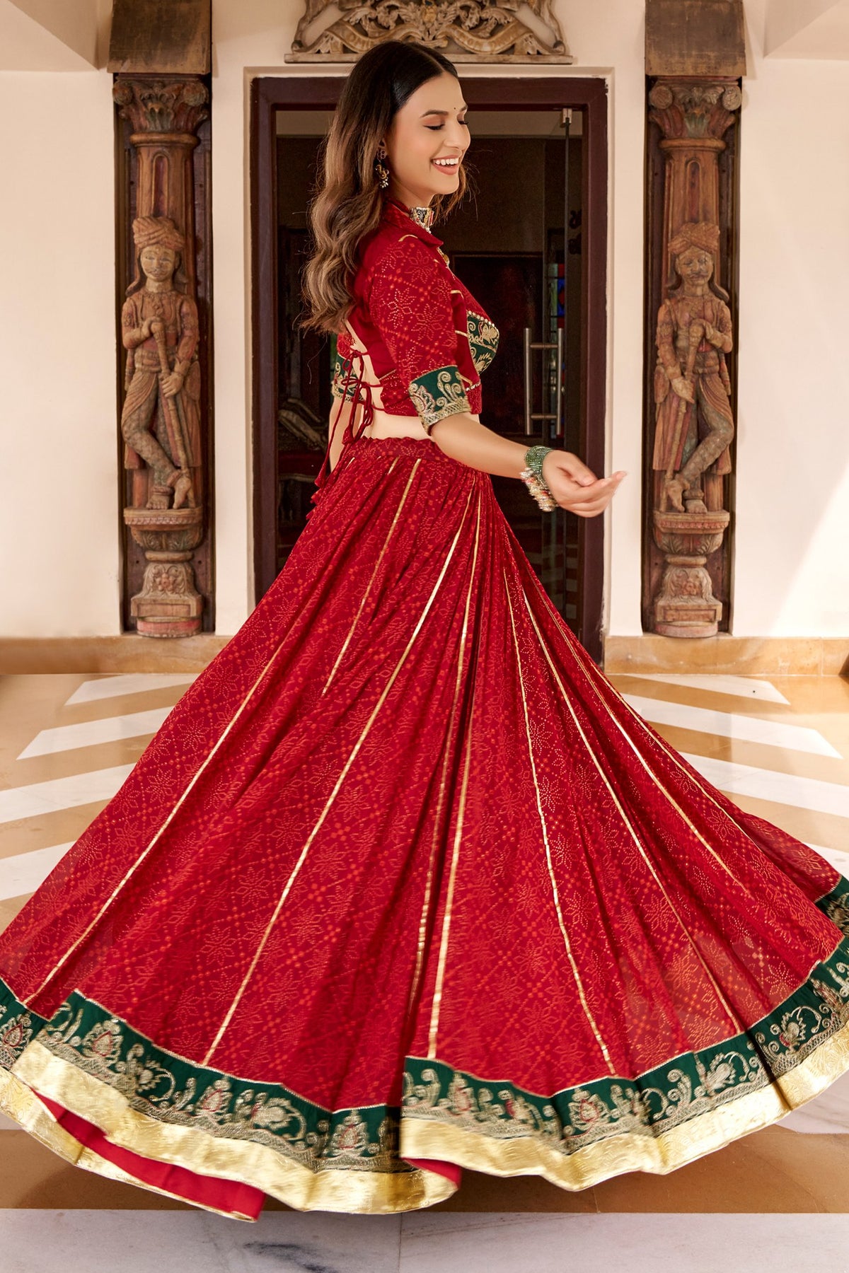 Red Georgette Printed Flared Chaniya Choli