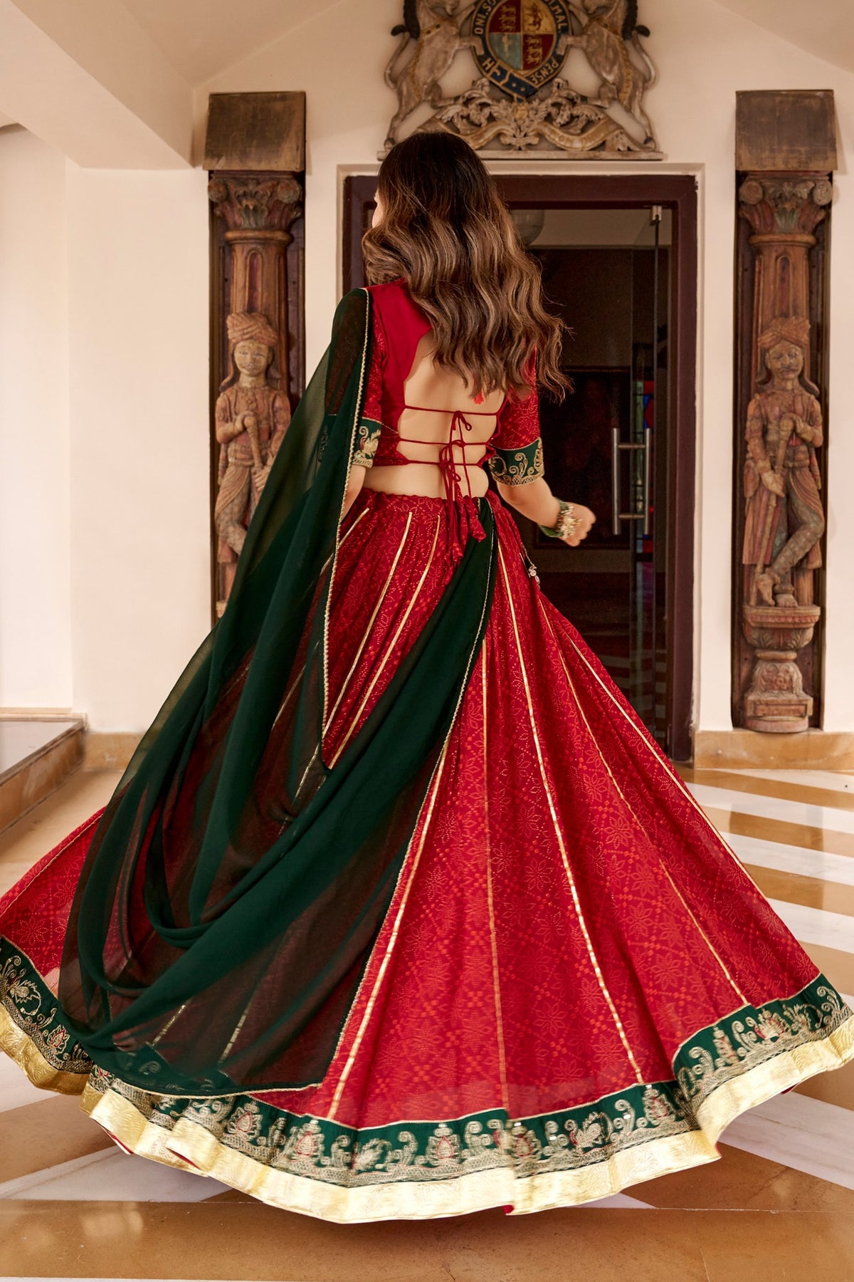 Red Georgette Printed Flared Chaniya Choli