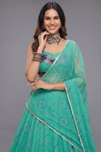 Aqua Green Georgette Printed Chaniya Choli