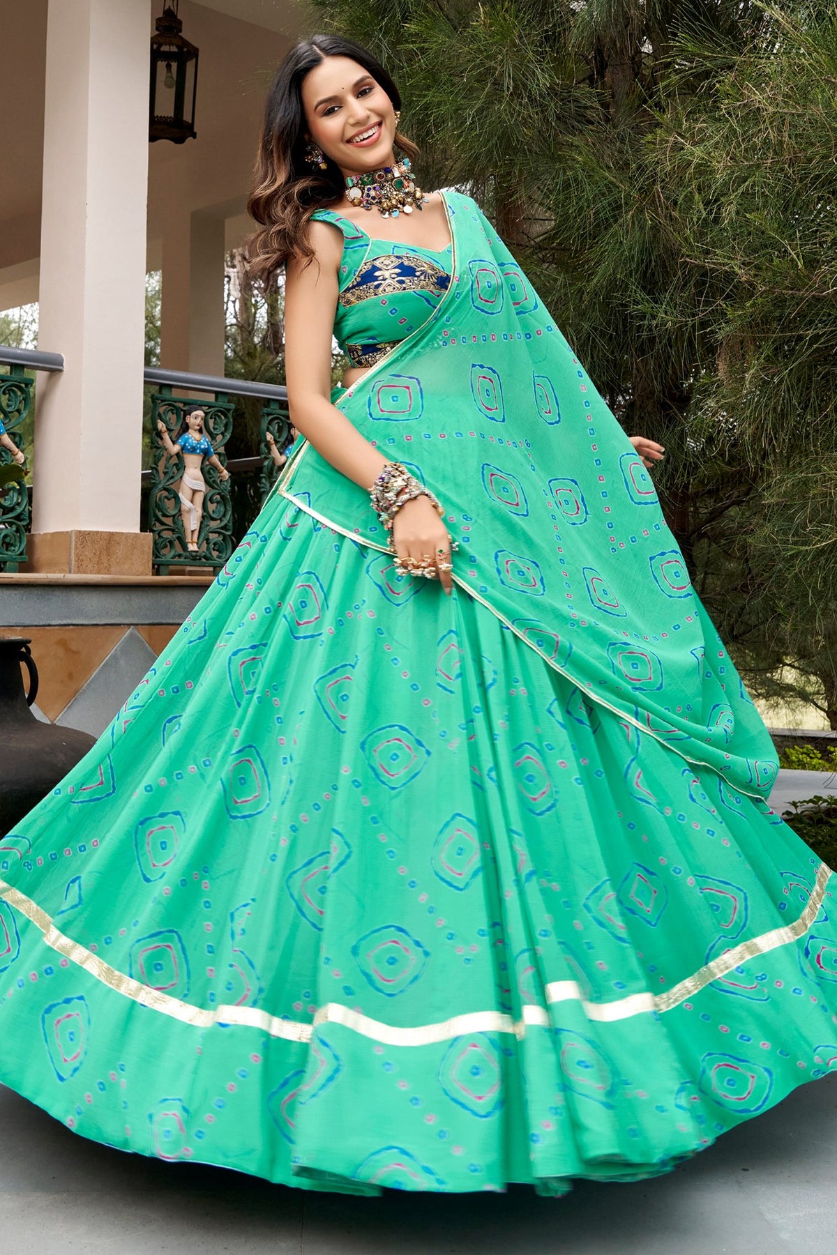 Aqua Green Georgette Printed Chaniya Choli