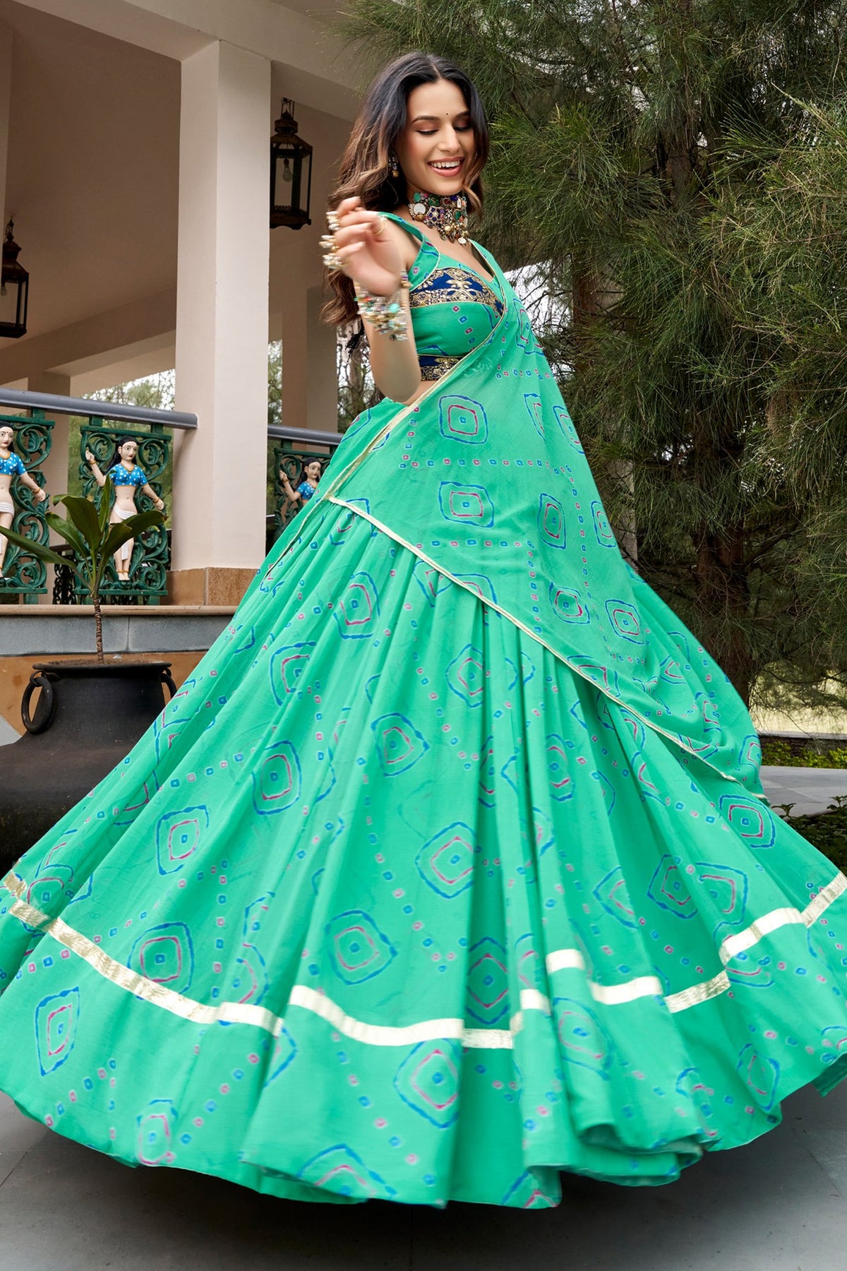 Aqua Green Georgette Printed Chaniya Choli