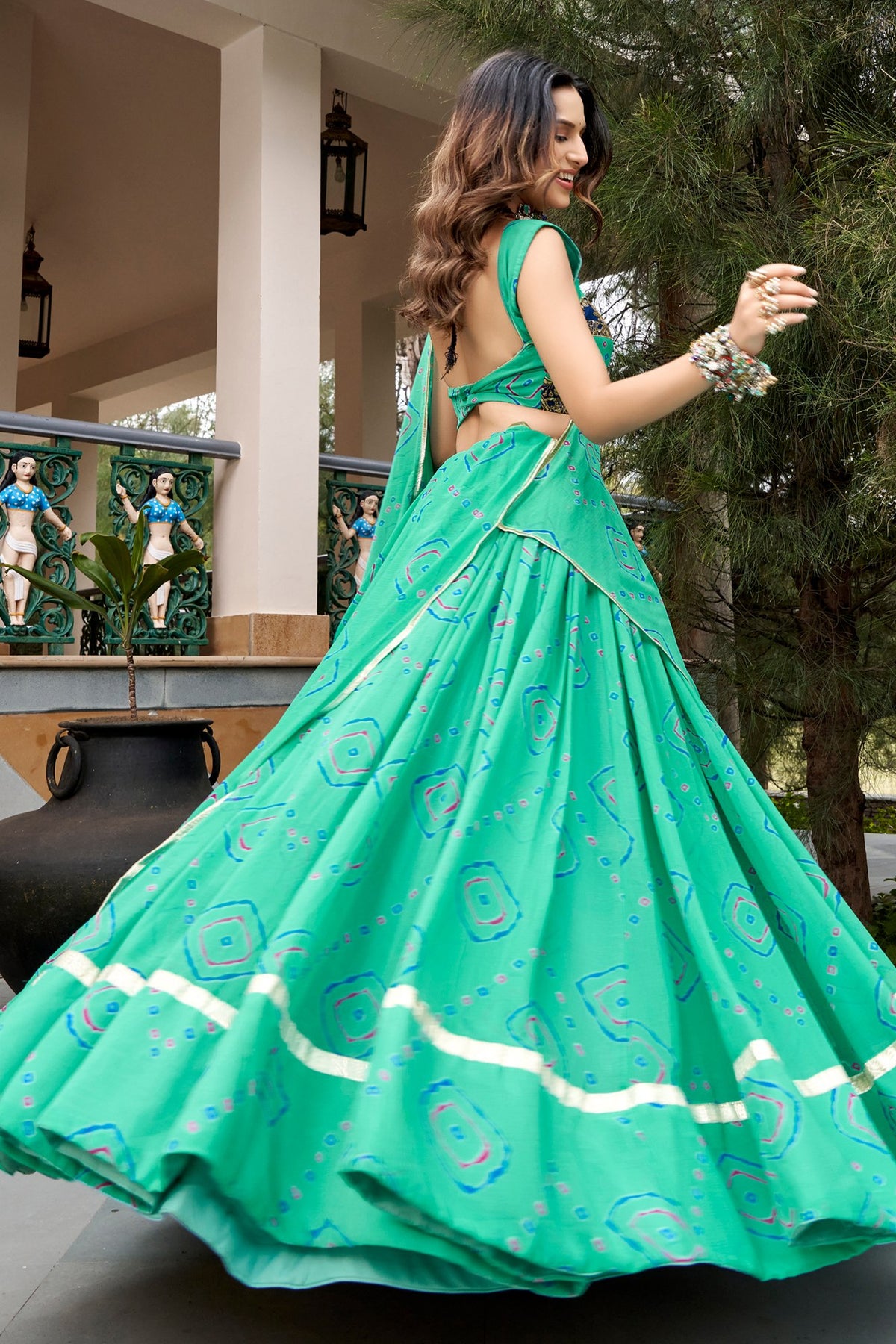 Aqua Green Georgette Printed Chaniya Choli