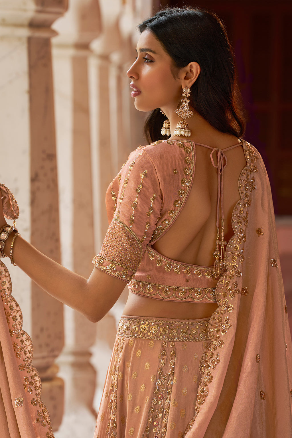 Soft Peach Banarasi Silk Lehenga with Khatli Weaving