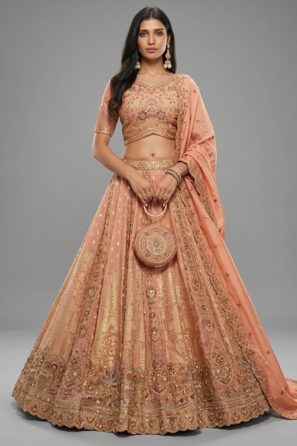 Soft Peach Banarasi Silk Lehenga with Khatli Weaving