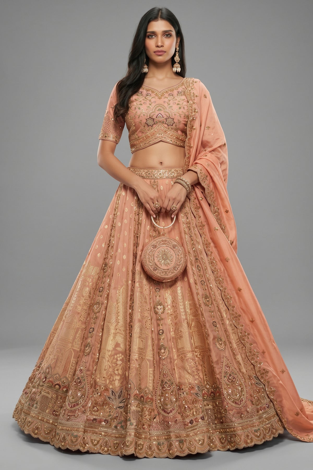 Soft Peach Banarasi Silk Lehenga with Khatli Weaving