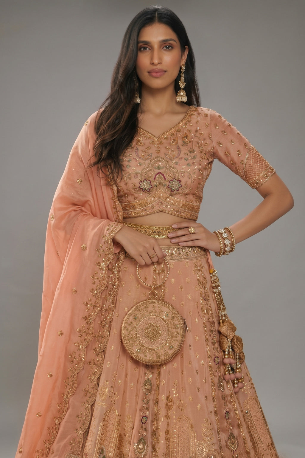 Soft Peach Banarasi Silk Lehenga with Khatli Weaving