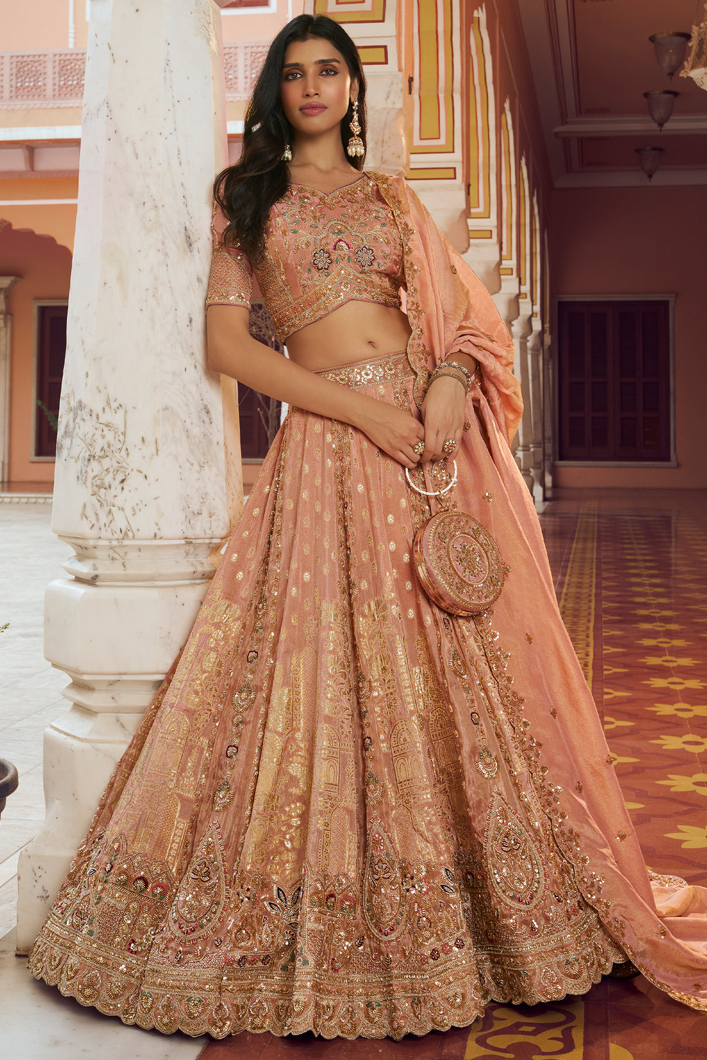 Soft Peach Banarasi Silk Lehenga with Khatli Weaving