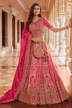 Rani Pink Heavy Banarasi Silk Lehenga with Heavy Embroidery