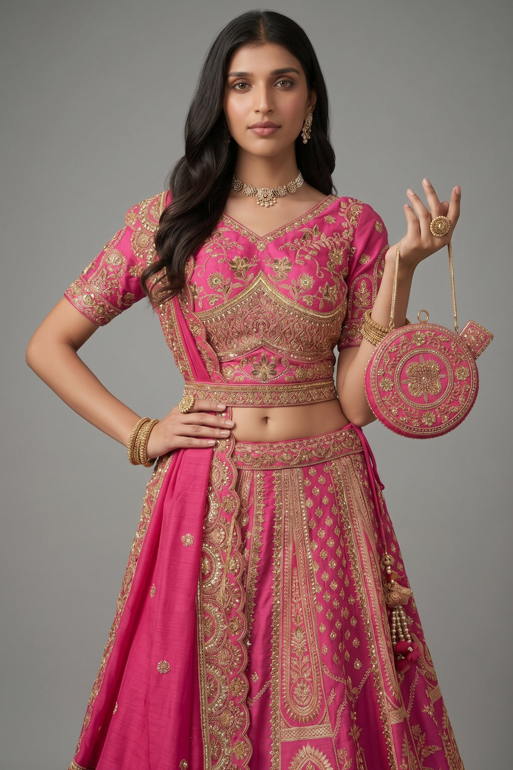 Rani Pink Heavy Banarasi Silk Lehenga with Heavy Embroidery