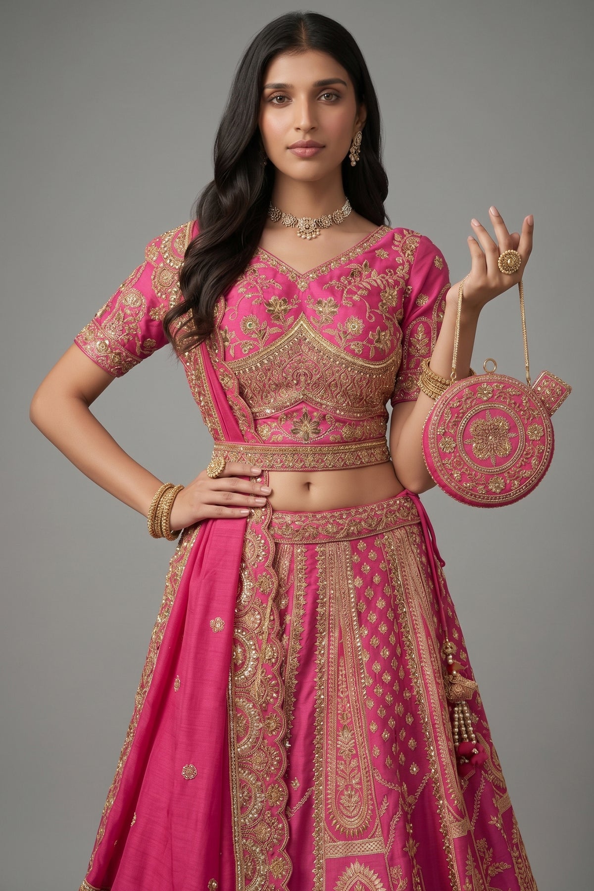 Rani Pink Heavy Banarasi Silk Lehenga with Heavy Embroidery