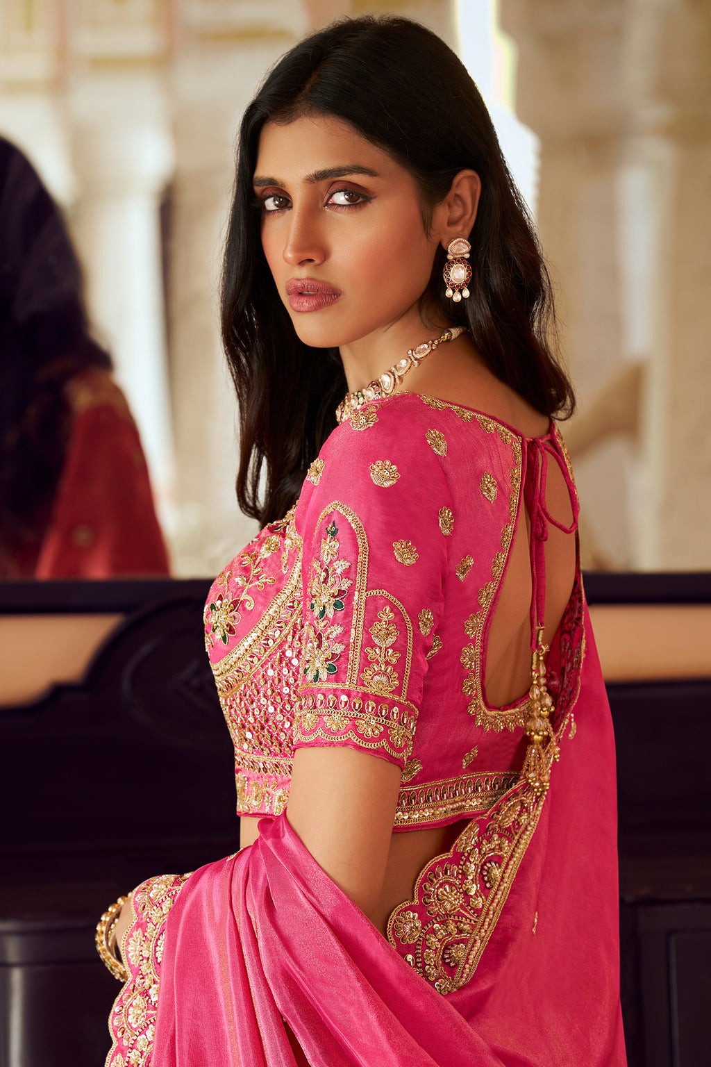 Rani Pink Heavy Banarasi Silk Lehenga with Heavy Embroidery