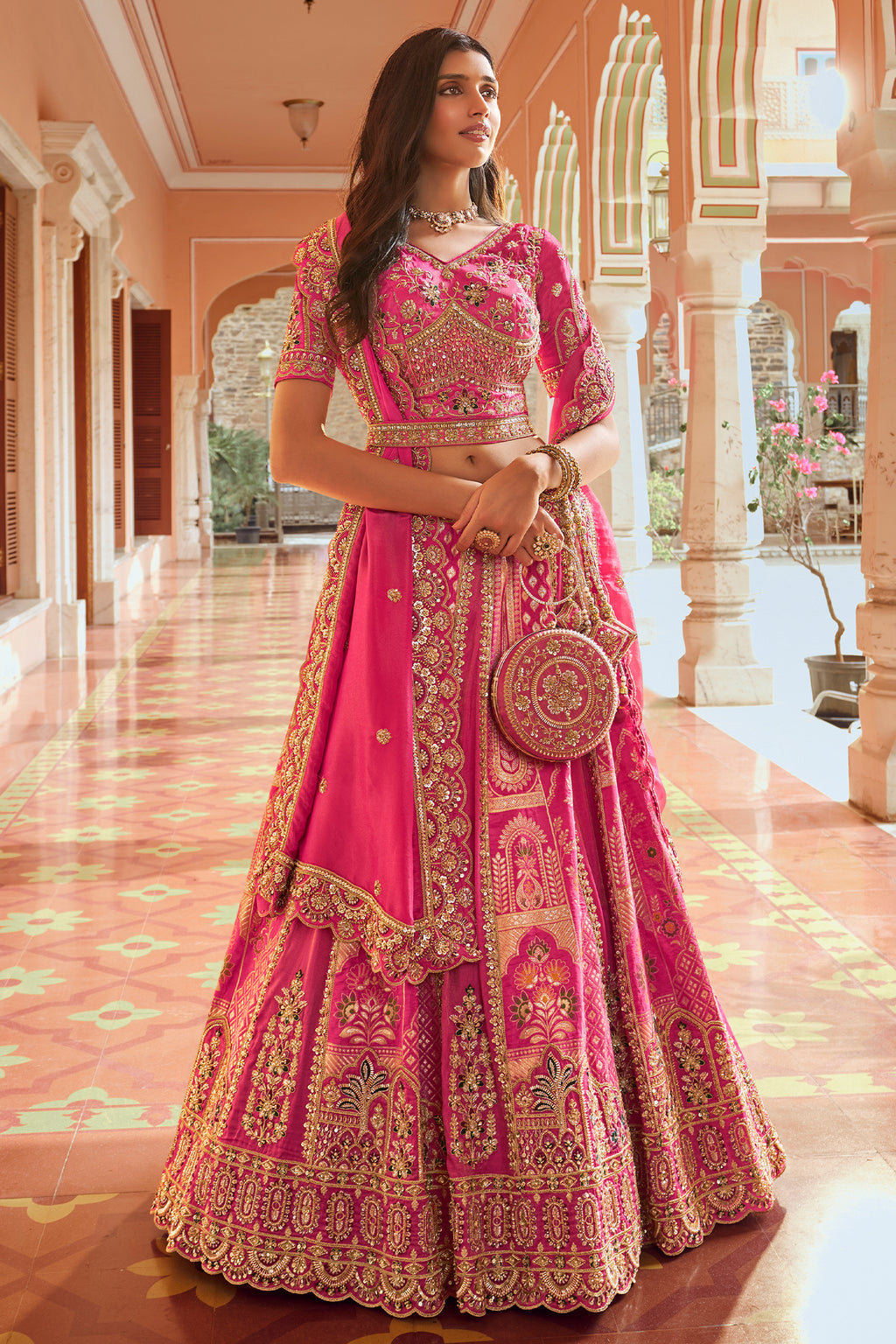Rani Pink Heavy Banarasi Silk Lehenga with Heavy Embroidery