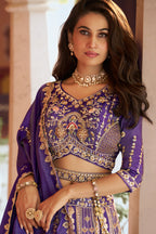 Royal Purple Banarasi Silk Swarovski & Zari Work Lehenga Choli