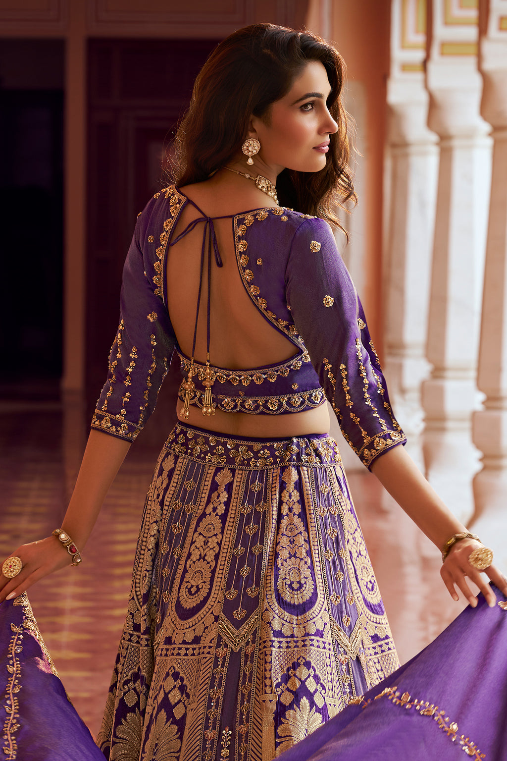 Royal Purple Banarasi Silk Swarovski & Zari Work Lehenga Choli