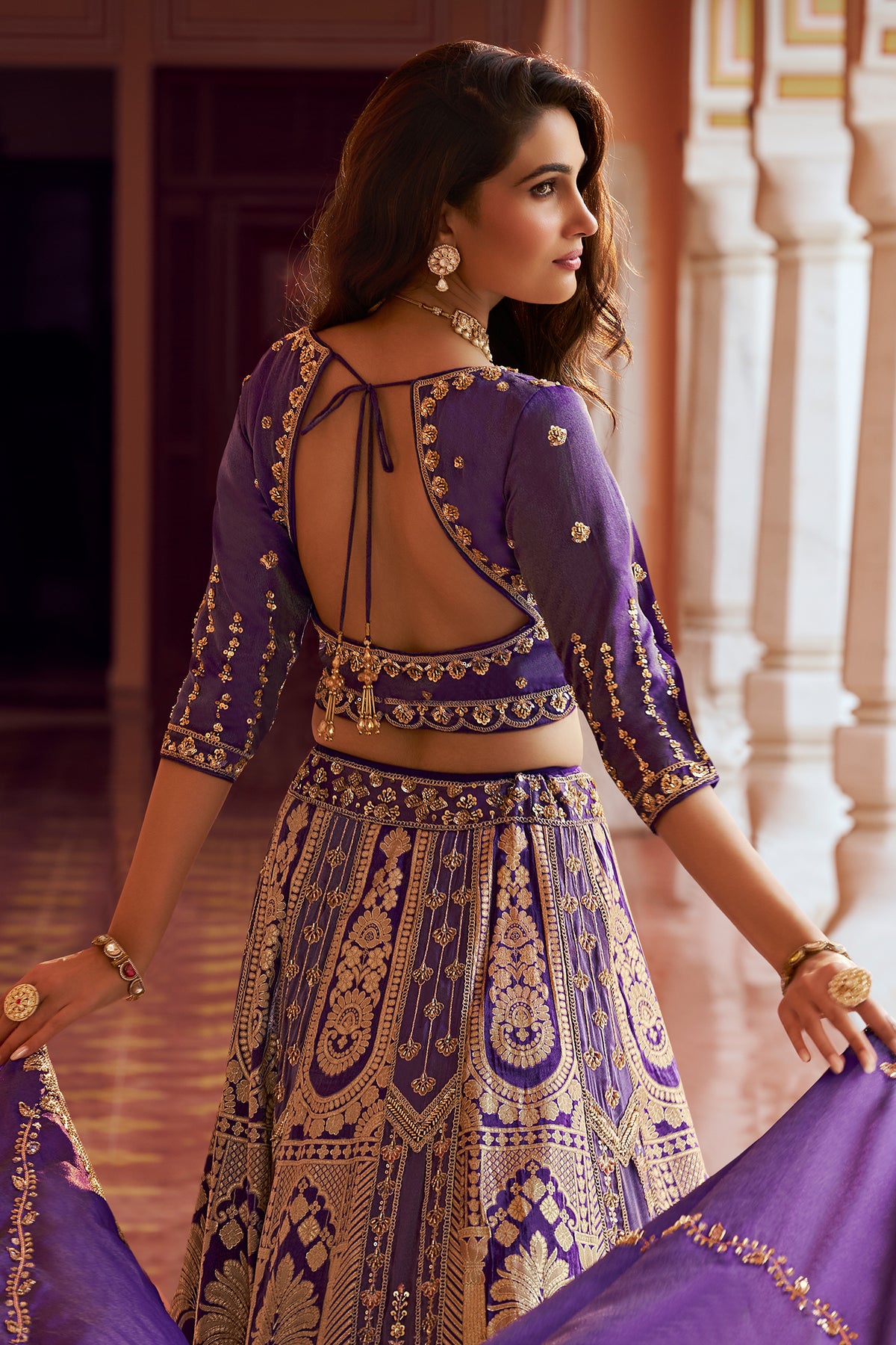 Royal Purple Banarasi Silk Swarovski & Zari Work Lehenga Choli