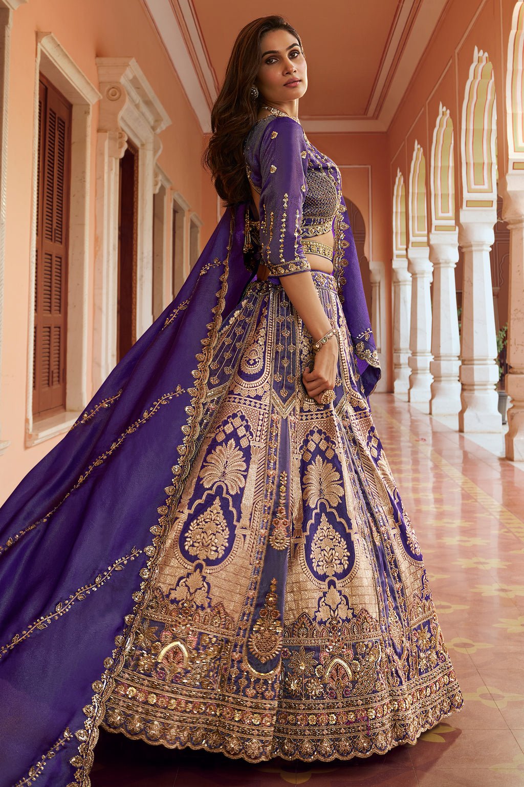 Royal Purple Banarasi Silk Swarovski & Zari Work Lehenga Choli