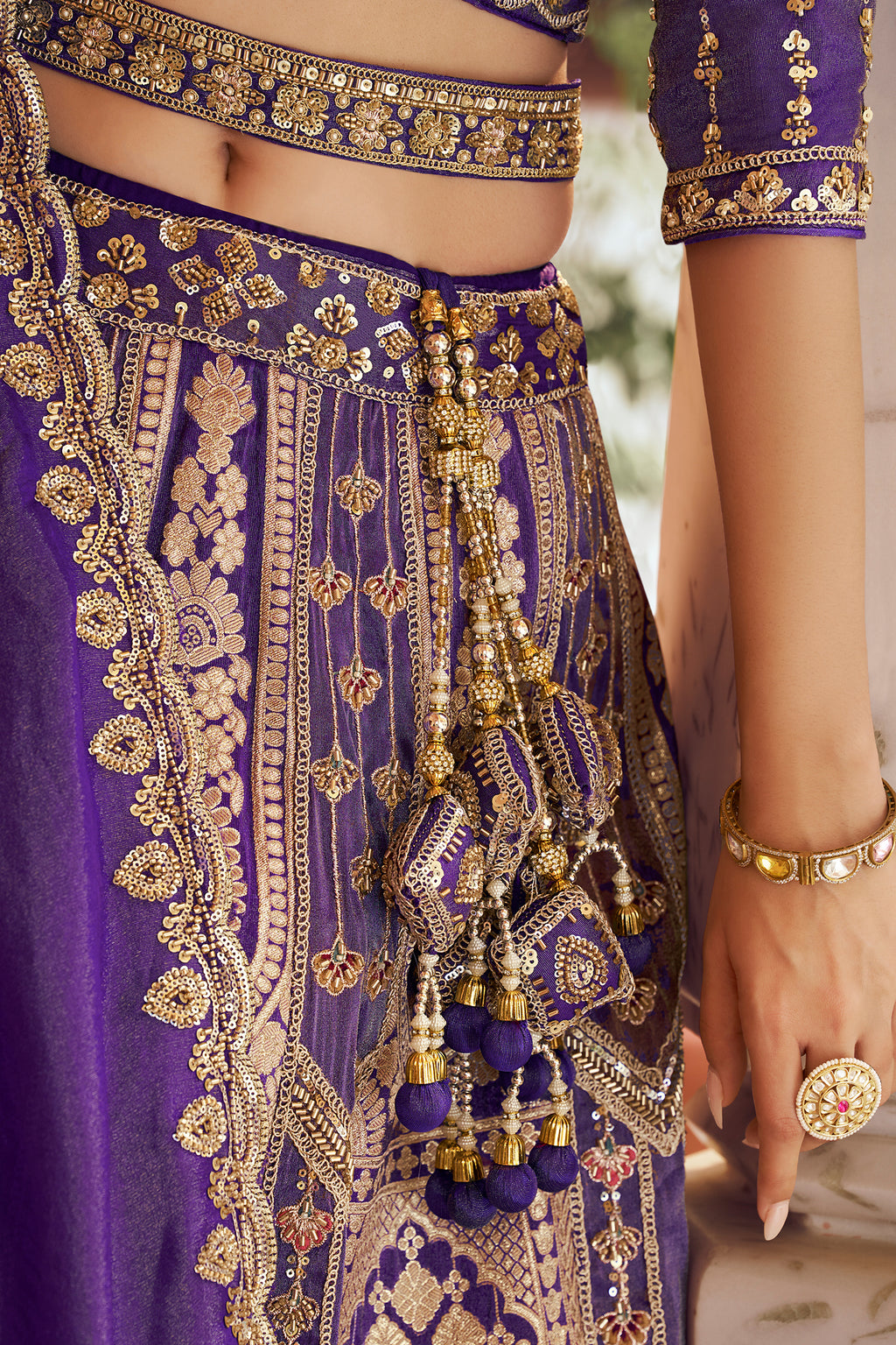 Royal Purple Banarasi Silk Swarovski & Zari Work Lehenga Choli