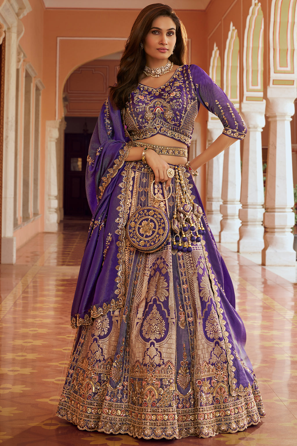 Royal Purple Banarasi Silk Swarovski & Zari Work Lehenga Choli