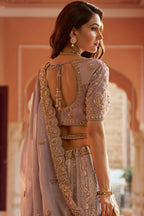 Mauve Banarasi Silk Swarovski & Stone Embroidered Lehenga Choli
