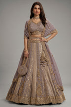 Mauve Banarasi Silk Swarovski & Stone Embroidered Lehenga Choli