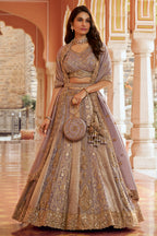 Mauve Banarasi Silk Swarovski & Stone Embroidered Lehenga Choli
