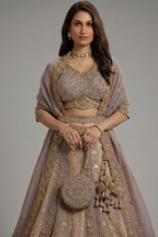 Mauve Banarasi Silk Swarovski & Stone Embroidered Lehenga Choli