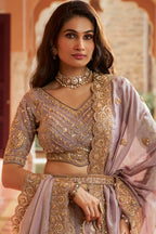 Mauve Banarasi Silk Swarovski & Stone Embroidered Lehenga Choli