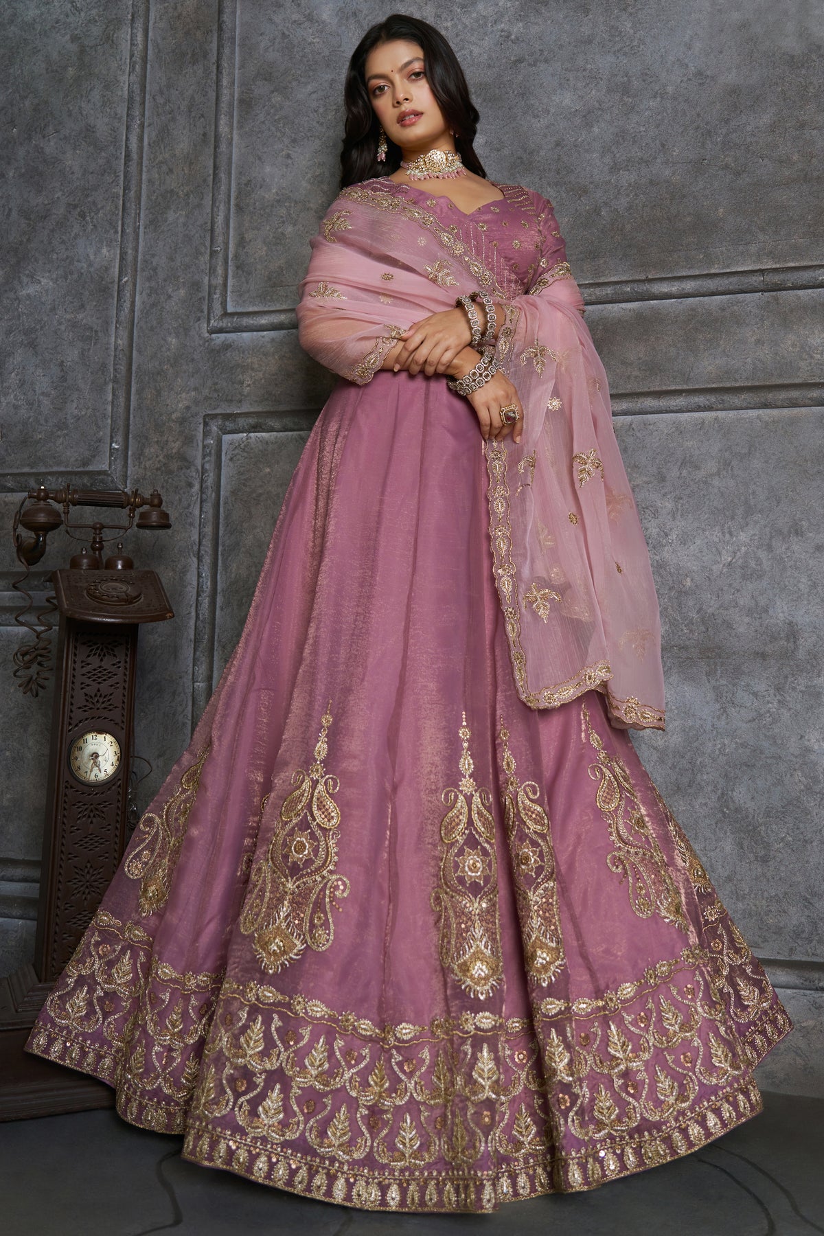 Soft Lilac Organza Lehenga Choli with Embroidery