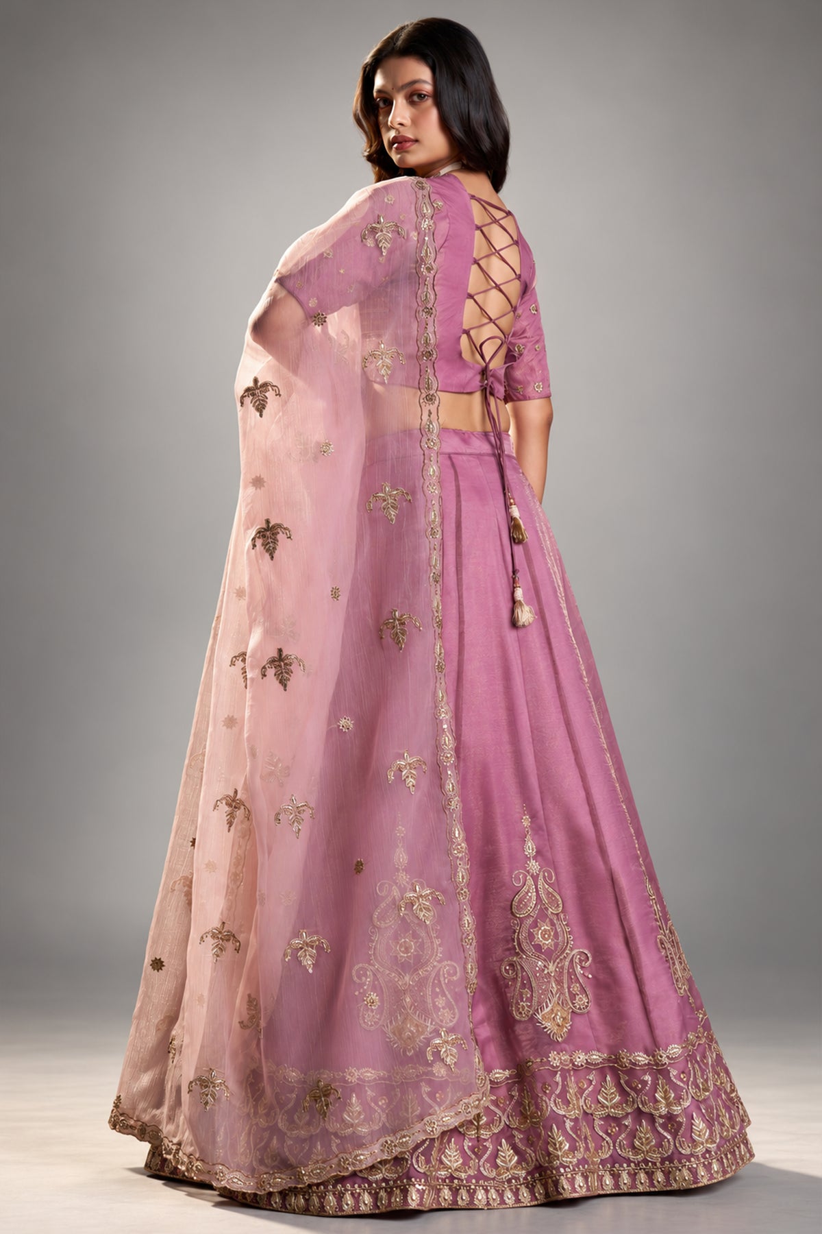 Soft Lilac Organza Lehenga Choli with Embroidery