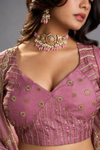 Soft Lilac Organza Lehenga Choli with Embroidery
