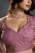 Soft Lilac Organza Lehenga Choli with Embroidery